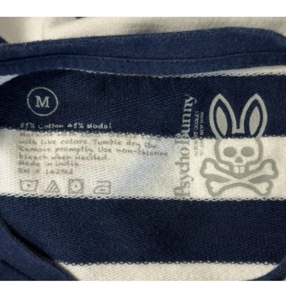 Psycho Bunny Men's Long Sleeve T-Shirt Navy White Striped Size M Crew Neck Logo - Picture 4 of 7